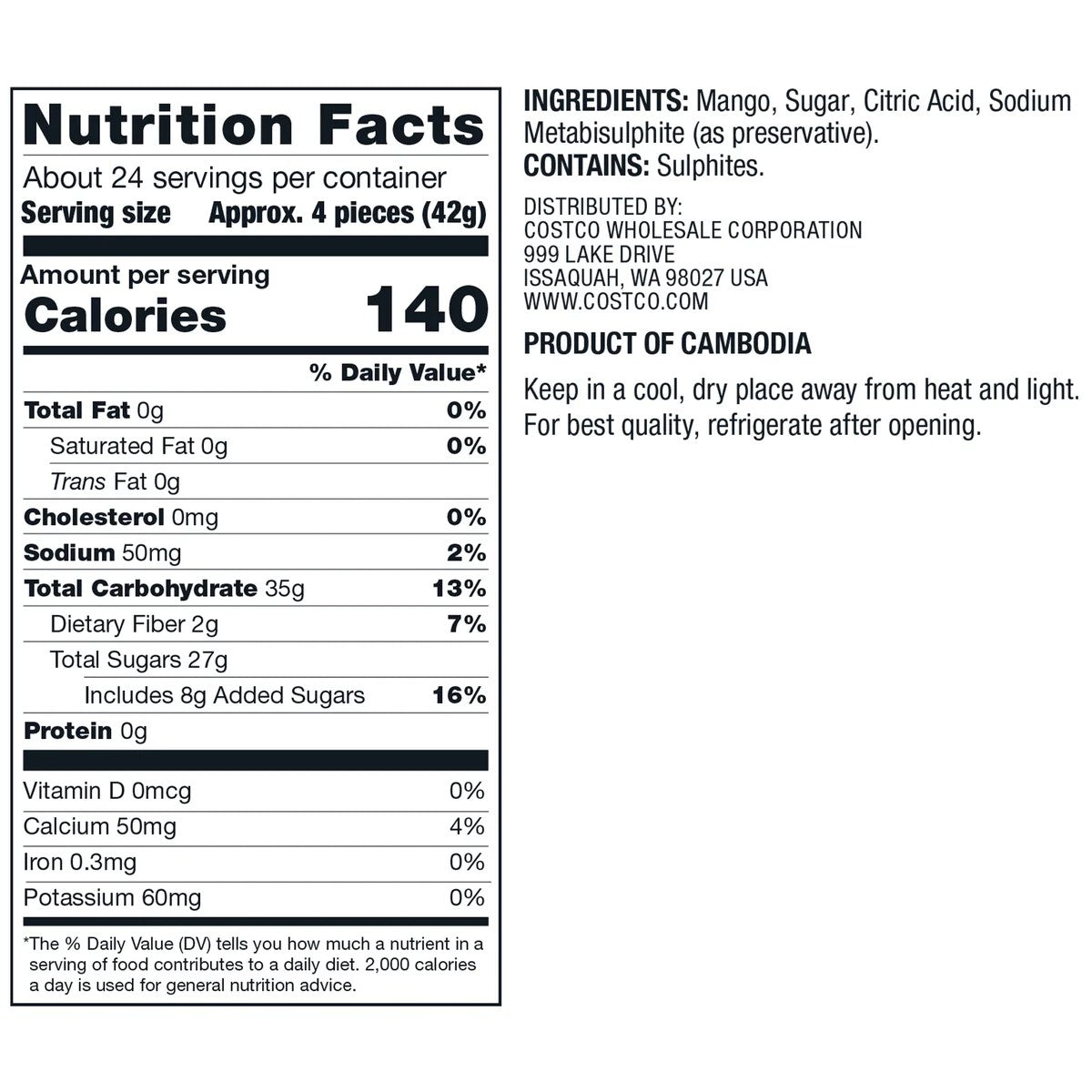 Kirkland Signature Sweetened Mangoes, 35 oz. bag EACH