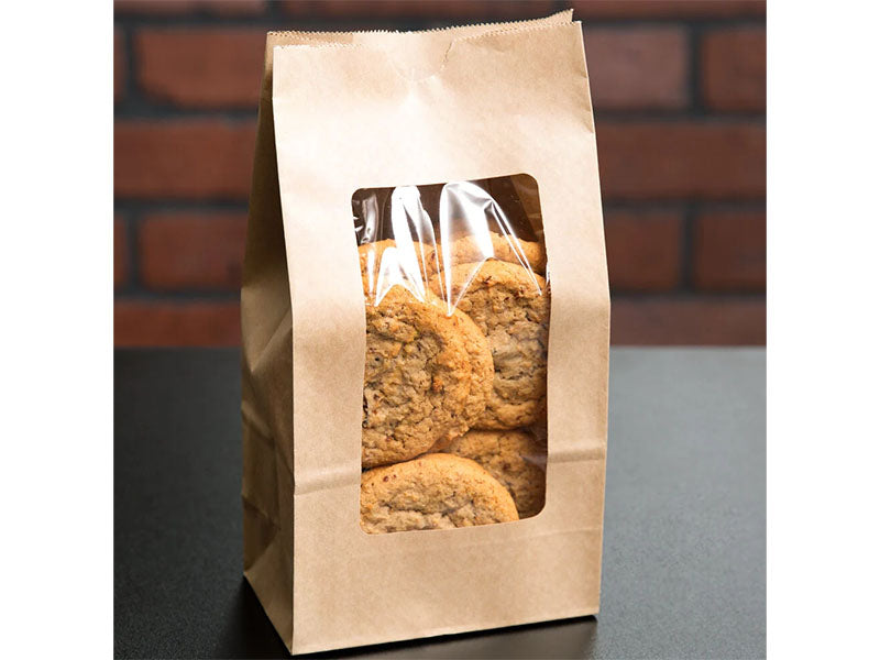 Choice Brown Kraft Bags with Window, 5 in. x 9 5/8 in x 3 in., 50 ct. EACH