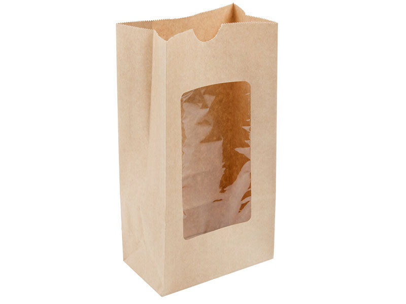 Choice Brown Kraft Bags with Window, 5 in. x 9 5/8 in x 3 in., 50 ct. EACH