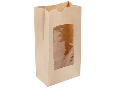 Choice Brown Kraft Bags with Window, 5 in. x 9 5/8 in x 3 in., 50 ct. EACH