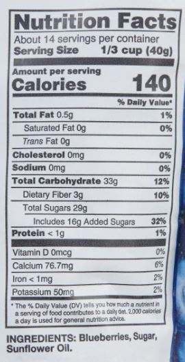 Kirkland Organic Dried Blueberries, 20 oz. bag EACH