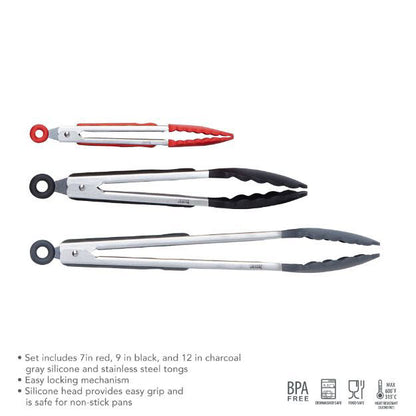 Tovolo 7", 9", and 12" Stainless Steel Silicone Tongs, 3-Piece Set EACH